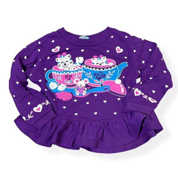 crepe suzette Other - Vintage 90s Kittens in Teacups Ruffle Top hearts pastel 4T Toddler